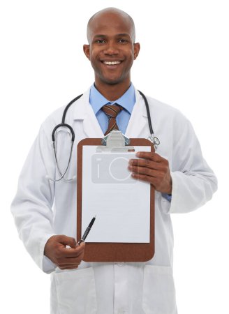 Photo for Put your copy space on this clipboard. A young doctor with some important paperwork on a clipboard - Royalty Free Image
