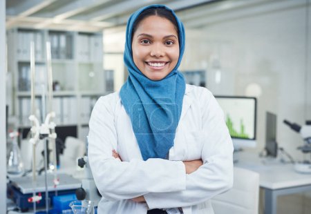Photo for The best thing protons taught us Theres power in positivity. Portrait of a confident young scientist conducting research in a laboratory - Royalty Free Image
