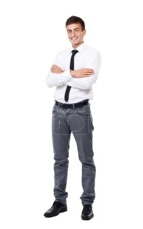 Foto de Listo para el negocio. Una imagen completa de un hombre de negocios con un fondo blanco - Imagen libre de derechos