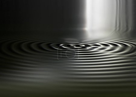Foto de Waves, ripple and black with water drop pattern with mockup for 3d, digital and texture. Environment, design and futuristic with liquid in background for abstract, sustainability and art deco. - Imagen libre de derechos