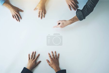 Photo for Space, brainstorming and hands of team using paper in collaboration and planning strategy. Our vision, idea discussion and closeup people group in business development meeting for project management. - Royalty Free Image