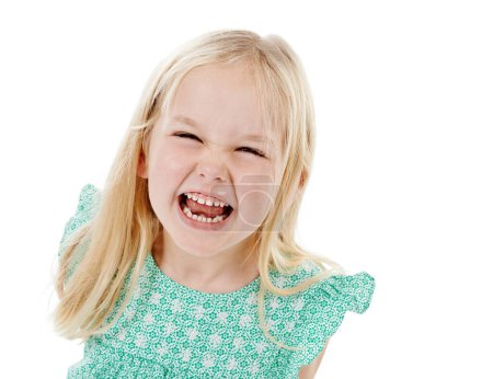 Photo for Make some noise if youre excited like me. Studio shot of a cute little girl in a frilly dress against a white background - Royalty Free Image