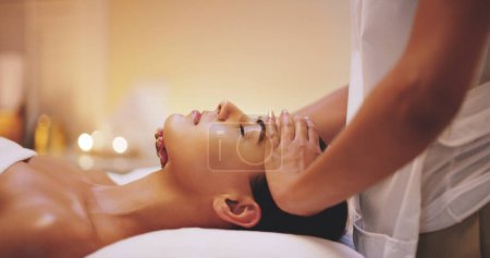 Photo for Skincare, spa and woman with luxury, massage and wellness with body care, stress relief and relax. Female person, girl and masseuse with a client, comfortable and salon treatment on a resort vacation. - Royalty Free Image