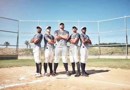 Téléchargez les photos : Bienvenue dans les grandes ligues. Portrait d'un groupe de jeunes hommes confiants jouant au baseball - en image libre de droit