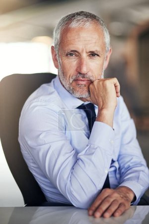 Photo for Im a straight talker and strong decision maker. Cropped portrait of a mature businessman sitting in his office - Royalty Free Image
