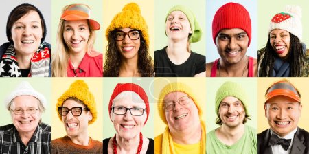 Photo for Your uniqueness makes you special. Collaged shot of a diverse group of people standing in the studio and posing while wearing hats - Royalty Free Image