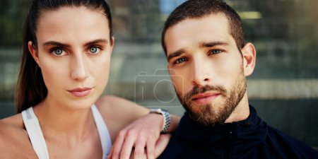 Photo for Were in this for the fitness. a young couple going for a workout together in the city - Royalty Free Image