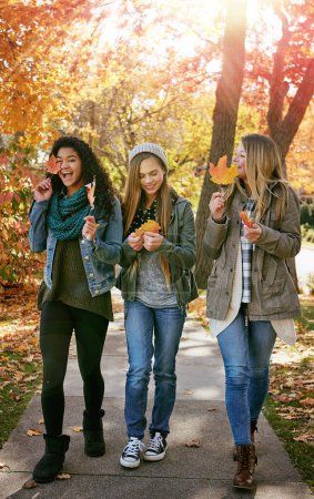 Photo for Enjoying life to the fullest. a group of teenage friends enjoying an autumn day outside together - Royalty Free Image