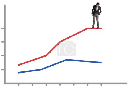 Photo for Its all a numbers game. a businessman balancing on top of a graph against a white background - Royalty Free Image