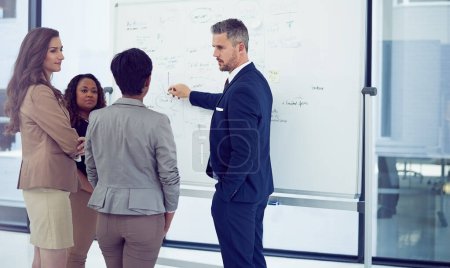 Photo for Looking for answers...a group of businesspeople working on a whiteboard in the boardroom - Royalty Free Image