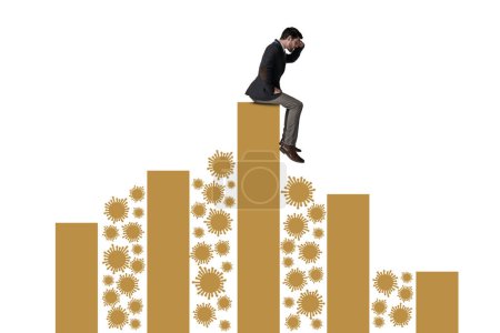 Photo for When a global health crisis turns into an economic crisis. a businessman balancing on top of a graph against a white background - Royalty Free Image