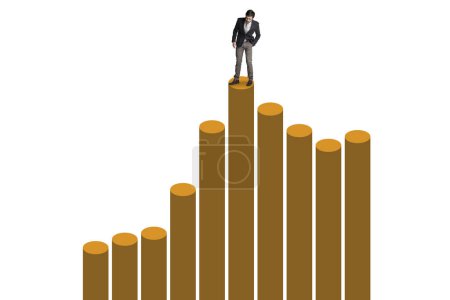 Photo for Is there anything more uncertain than the stock market. a businessman balancing on top of a graph against a white background - Royalty Free Image