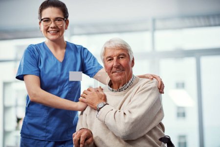 Photo for Just an old man with his wonderful caregiver. Cropped portrait of a young female nurse and her senior patient in the old age home - Royalty Free Image