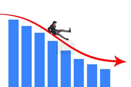 Photo for Its a quick way down into debt. a businessman falling off a graph against a white background - Royalty Free Image