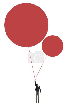 Photo for Balloon financing was the best option for me. a businessman holding on to a bunch of balloons against a white background - Royalty Free Image