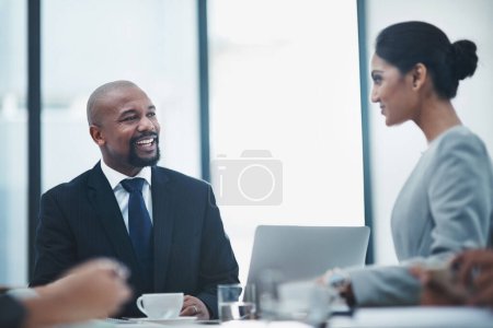 Photo for Discussion, business meeting and team working in the office boardroom for project together. Teamwork, brainstorming and professional employees in partnership planning corporate research in workplace - Royalty Free Image