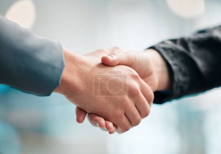Photo for Person, handshake and meeting in team sports, motivation or thank you in agreement, partnership or deal. Closeup of people shaking hands in collaboration, unity or teamwork together in community. - Royalty Free Image