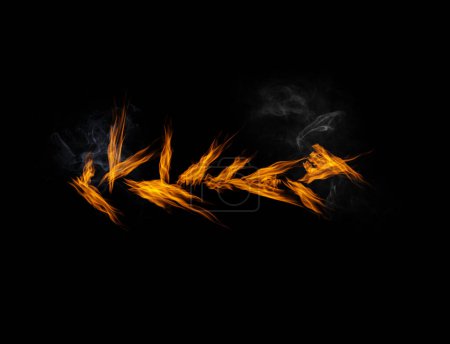 Foto de Fuego, quema y humo con llama naranja sobre fondo negro, infierno y poder con espacio de maqueta. Calor, encender y chispas en un estudio, energía y elemento natural, inflamable y textura con brillo. - Imagen libre de derechos