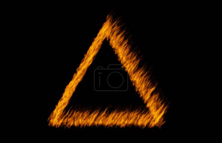 Photo for Triangle flame, heat and light on black background with texture, pattern and burning energy sign. Fire, fuel and flare isolated on dark wallpaper design, explosion at bonfire or thermal power symbol - Royalty Free Image