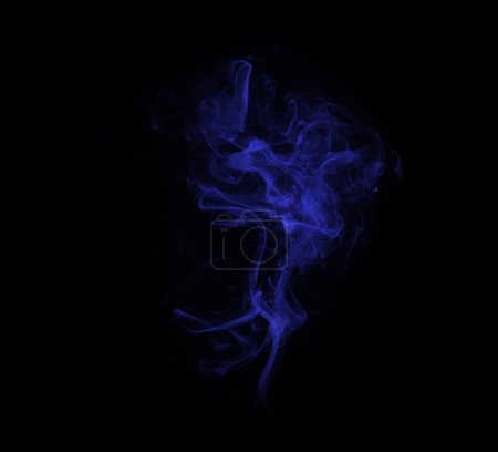 Photo for Smoke, studio and blue fog with vapor, incense and creative art with steam and swirl. Colorful, neon puff and black background isolated with chemistry effect, cloud and magic mist of aura in the air. - Royalty Free Image
