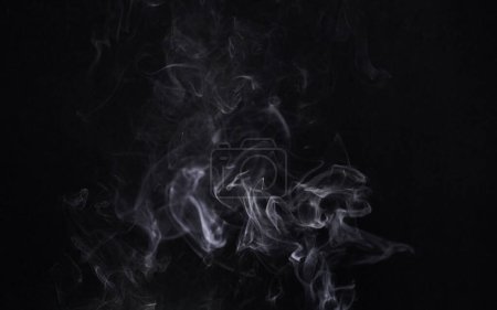 Photo for Smoke, cigarette and dark or black background with pattern, texture and mockup for abstract art of gas or cloud design. Incense, fog or smoking of air pollution, texture or danger in empty studio. - Royalty Free Image