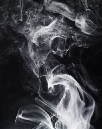 Photo for Smoke, fog or mist on dark background, vapor wave with cloud of gas and fantasy in a studio. Texture, steam or spray with mystery, magic and cigarette, dry ice with special effects and moving smog. - Royalty Free Image
