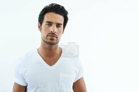 I make this shirt look good. Shot of handsome man wearing a white t-shirt