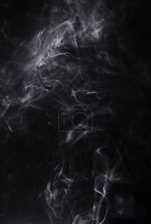 Photo for Abstract smoke, black background and mockup space with vapor, creative art and magic effect. Gloomy fog, dry ice or mystical swirl with special effects in studio, gas or smog with white puff by steam. - Royalty Free Image