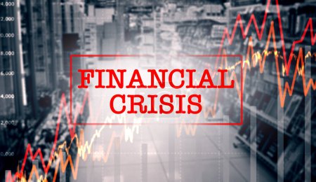 Finanzkrise, Grafiken und Statistiken der Wirtschaft, Inflation des Geldes und Anstieg der Preise, Kosten und Overlay. Diagramm, Analytik und Rezession für Finanzdaten, Börsenversagen und Handelsrisiko.