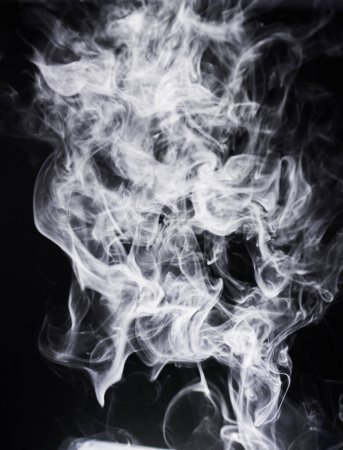 Photo for Smoke, incense or gas in a studio with dark background by mockup space for magic effect with abstract. Fog, steam or vapor mist moving in air for cloud smog pattern by black backdrop with mock up - Royalty Free Image