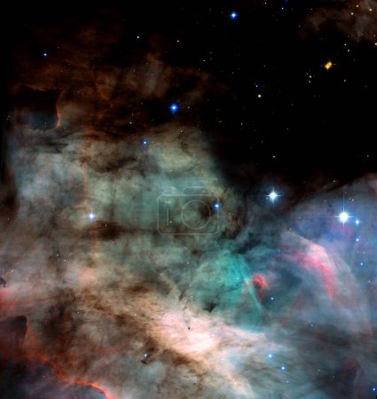 Téléchargez les photos : Galaxie, étoiles et néon cosmos dans l'univers sur nuage de poussière avec lumière, motif et lueur de couleur dans le système solaire. Espace, infinité et planètes en voie lactée avec nébuleuse brillante, ciel sombre et points dans l'aérospatiale - en image libre de droit