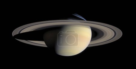 Photo for Saturn, planet and universe for solar system, nebula or science with mock up space on black background. Galaxy, rings or innovation with research, milky way or astrology for exploration and discovery. - Royalty Free Image