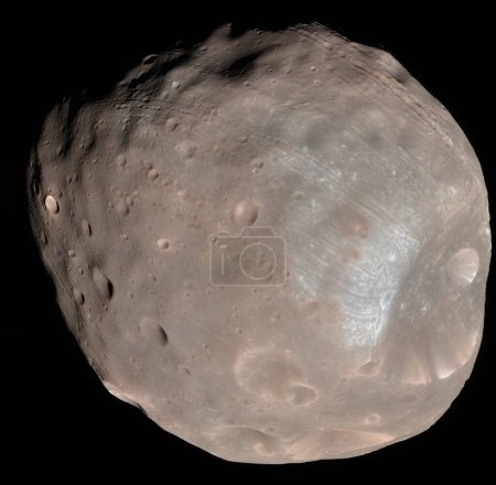 Phobos, lune et univers pour système solaire, nébuleuse ou science avec maquette de l'espace sur fond noir. Galaxie, mars et innovation avec la recherche, la voie lactée ou l'astrologie pour l'exploration et la découverte.