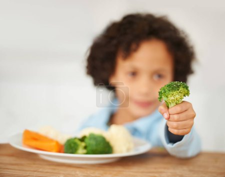 Photo for Boy, broccoli and vegetables plate unhappy for healthy nutrition meal, diner fail or frustrated eating. Male, kid and disappointed upset lunch or fibre diet dislike child, cauliflower snack or carrot. - Royalty Free Image