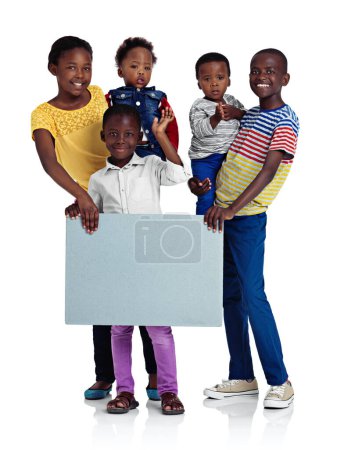 Photo for Weve got a message for the future. Studio shot of african children holding a blank board against a white background - Royalty Free Image
