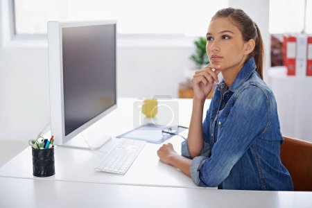 Photo for Successful people are those who are good at plan B. a young sitting thoughtfully at her desk - Royalty Free Image