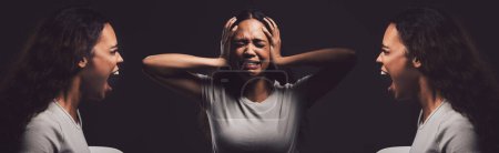 Photo for You never know how strong you are. a young woman experiencing mental anguish and screaming against a black background - Royalty Free Image