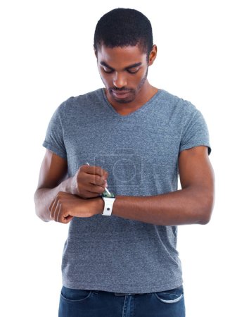 Photo for Digital technology just gets smarter and smarter. Cropped view of a young man wearing a smartwatch with a digital interface - Royalty Free Image