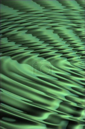 Foto de Primer plano del fondo de efecto de ondulación verde CGI para uso informático o digital. Superficie líquida brillante con un patrón o textura abstracta y moderna. Ilustración digital en 3D o gráfico de agua colorida - Imagen libre de derechos