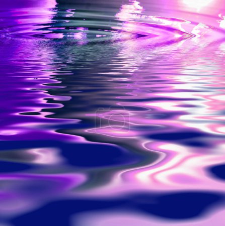 Foto de Efecto de ondulación abstracto CGI de líquido con reflejo rosado de patrón ondulado y textura. Fondo de pantalla de espectro de color fluido. Arte psicodélico y cósmico o superficie esotérica - Imagen libre de derechos