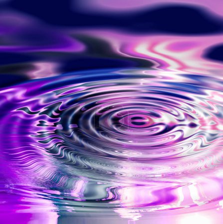 Téléchargez les photos : Gros plan de violet ondulation psychédélique de l'eau avec l'huile vibrante, l'essence ou le modèle de pétrole. Détail de texture de fraîcheur, effet coloré de goutte de pluie, éclaboussure de flaque ou vue hypnotique du liquide en mouvement. - en image libre de droit