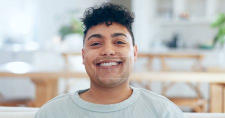 Photo for Portrait, man or student with smile for scholarship, education or learning at a restaurant or cafe with confidence and pride. Face, person and happiness for studying, exam or knowledge at college. - Royalty Free Image