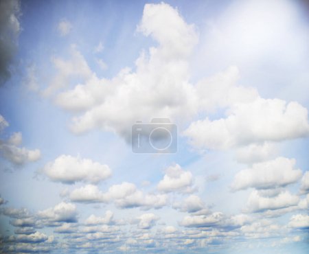Photo for Blue sky, clouds and nature, light and landscape with sun, environment and elements. Atmosphere, texture and Earth with day time, cloudy weather and outdoor with heaven, peace and background. - Royalty Free Image