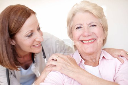 Photo for A strong bond between doctor and patient - Senior Care. Closeup portrait of a mature nurse and her elderly patient sharing an affectionate moment together - Royalty Free Image