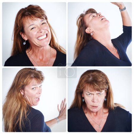 Téléchargez les photos : Mes humeurs changeantes. Plan composite d'une femme faisant diverses expressions faciales - en image libre de droit