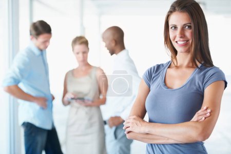 Photo for Portrait, arms crossed and happy professional woman, team leader or young manager smile for group work project or leadership. Happiness, women empowerment and worker pride, cooperation or experience. - Royalty Free Image