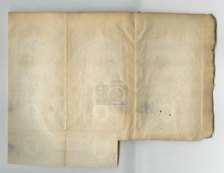 Photo for Old, vintage and blank page of parchment, manuscript or history artifact for scripture or literature against a studio background. Closeup of empty historical novel, journal or worn paper for research. - Royalty Free Image