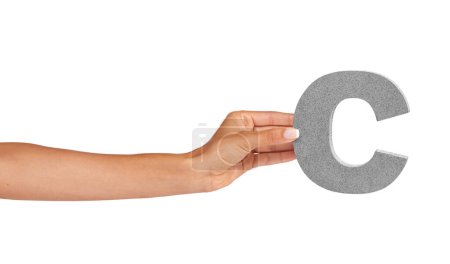 Photo for Hands, font and capital letter c in studio isolated on a white background mockup space. Fingers, alphabet and closeup of sign for typo, communication or learning language, character or uppercase icon. - Royalty Free Image