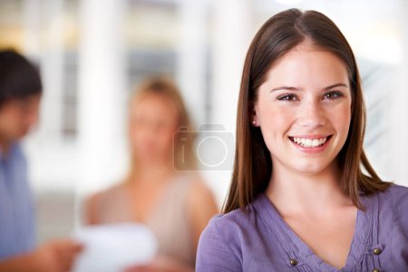 Photo for Portrait, smile and a young business woman in her office for the start of career with an internship. Face, company and a happy female professional employee closeup in a design agency workplace. - Royalty Free Image