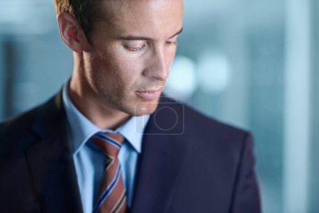 Photo for Business man, face and professional in office for corporate career or job in company workplace. Entrepreneur, young agent and serious employee, worker in suit and confident consultant thinking alone. - Royalty Free Image
